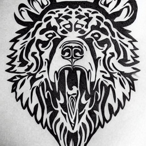 tattoo design, stencil, bear, fierce, 