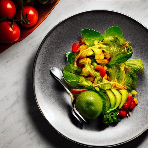 A vegan dish served on a shiny plate on it, award winning photograph, artstation, incredible quality, hyperrealistic, sharp, high resolution