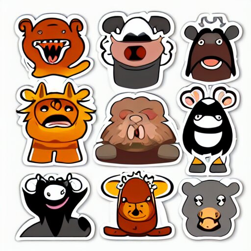 sticker illustration of angry animals 