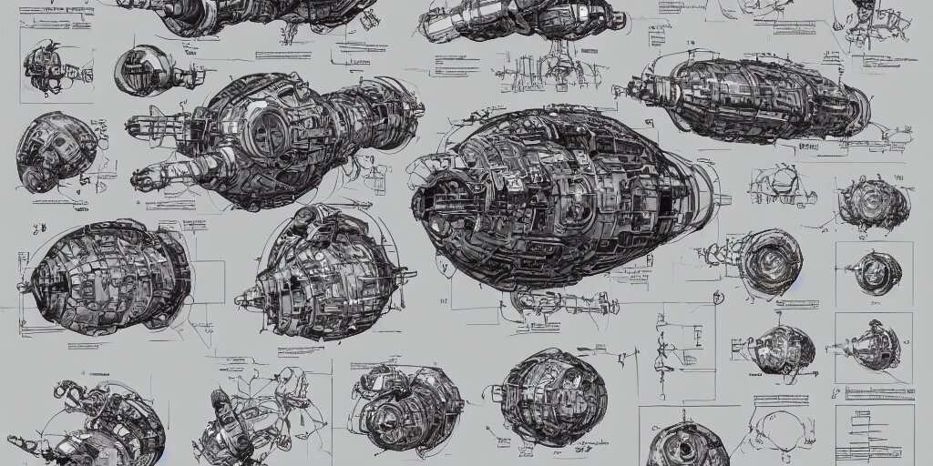 a giant robot, bulbous biomechanical mri machine millennium falcon space - station vuutun palaa with massive piping inspired by a nuclear reactor submarine and maschinen krieger, character sheet, concept design, contrast, kim jung gi, greg rutkowski, zabrocki, karlkka, jayison devadas, trending on artstation, 8 k, ultra wide angle, pincushion lens effect 