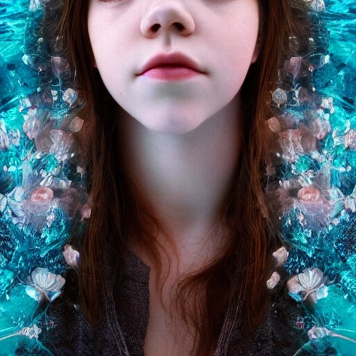 portrait of a beautiful girl + anya taylor - joy floating under the deep dream water, beautiful smooth soft light + white petal, by personal photography, art by brookskim, closeup, 4 k, highly detailed, instagram, 