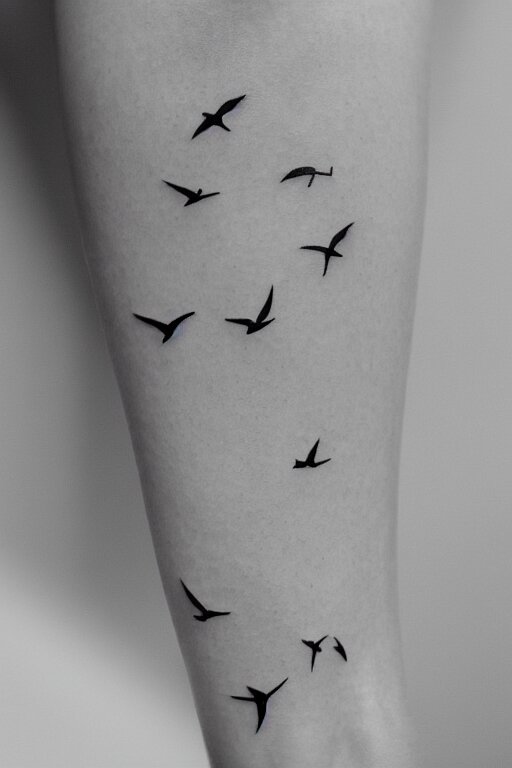 a beautiful tattoo design of minimalist swallows flying into spherical lines and simple basic shapes, black ink, line art 