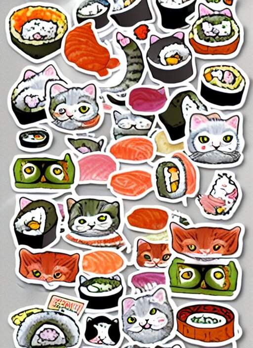 cats and sushi sticker sheet 