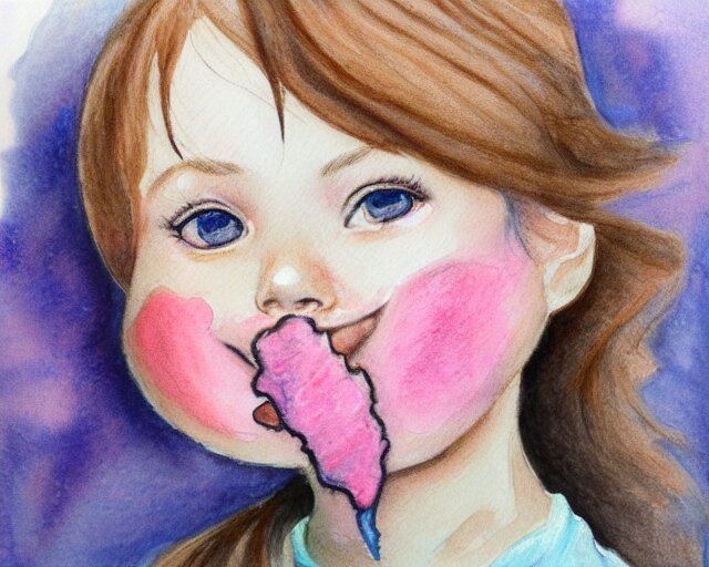 a girl with the ice cream watercolor colored pencil painting trending on artstation 