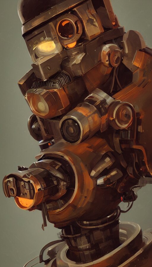 a dieselpunk robot, portrait, humanoid, sharp focus, james gilleard, cinematic, game art, extremely detailed digital painting 