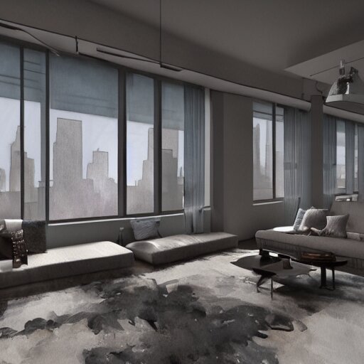 modern loft overlooking central park in a blizzard, sketch over watercolor lines, artstation, pastels, octane, unreal engine, dynamic 