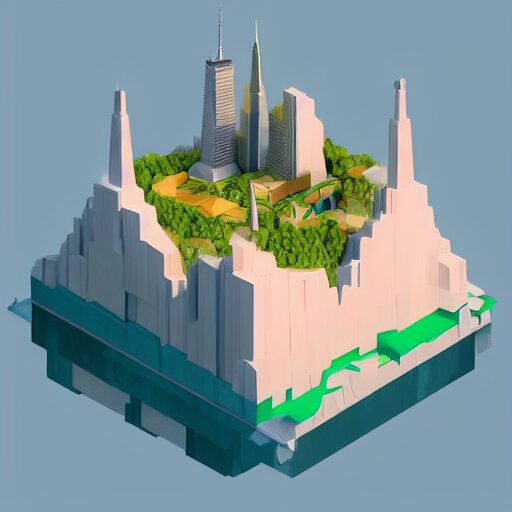 floating island with new york city in the sky, low poly, isometric art, 3d art, high detail, artstation, concept art, behance, ray tracing, smooth, sharp focus, ethereal lighting