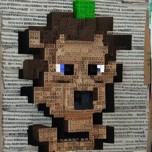 steve from minecraft made with pieces of newspaper