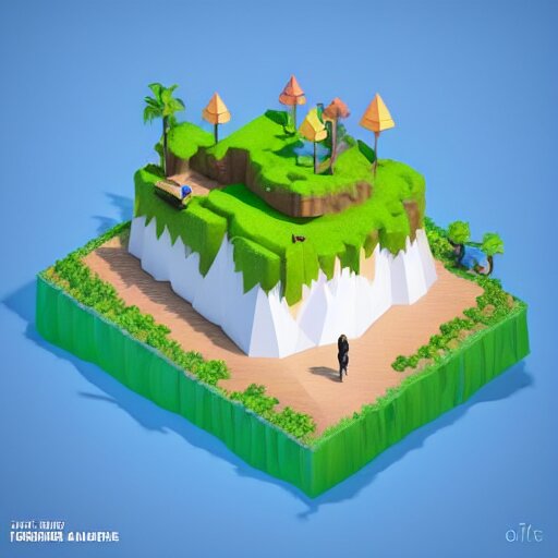 a floating island isometric art, low poly art, game art, artstation, 3D render, cgsociety, octane render