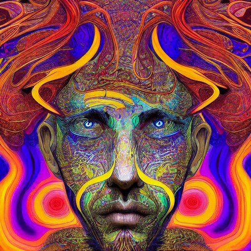 a digital painting of a man's face, digital art by android jones and amanda sage, behance contest winner, psychedelic art, biomorphic, rendering in intricate poster art, tarot card lovecraftian, outlined art 