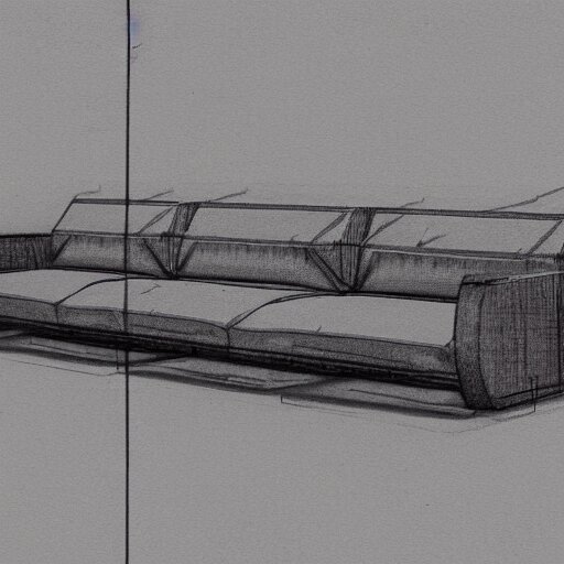 detailed sketch, a prototype concept design of a sofa, commercial tv add, blade runner style,