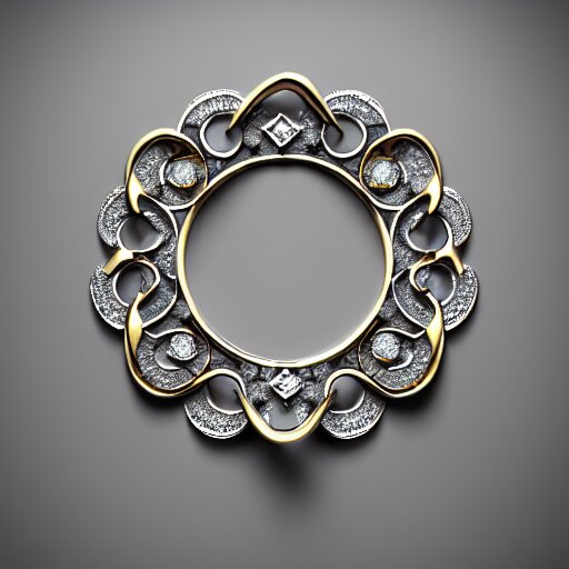 intricate!! nordic ring and necklace and ear, silver and gold and diamond, isolated on a dreamy background. flowers in the background, refraction, occlusion, filigree, lower and upper levels, keyshot render, octane render, vray render 