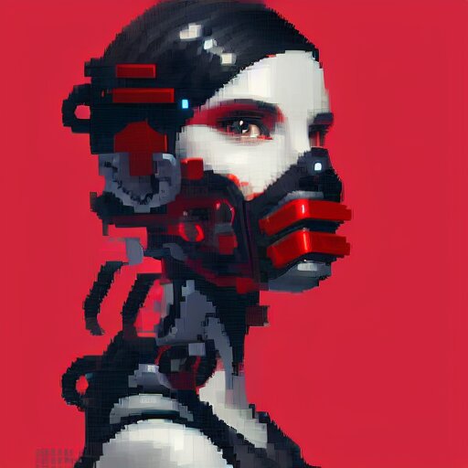 pixel art of a cyborg girl with black and red robotic parts, medium shot, asymmetrical, profile picture, Organic Painting, sunny day, Matte Painting, bold shapes, hard edges, street art, trending on artstation, by Huang Guangjian and Gil Elvgren and Sachin Teng