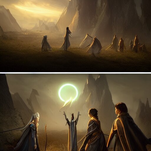 children of light vs children of darkness, 4K matte painting, trending on ArtStation, award winning, in the style of Greg rutkowski, filipe pagliuso, tian zi, Charlie Bowater, wlop, fernanda Suarez, cgsociety, inspired by Lord of the rings, stormlight archive, arcane, riot games, dune