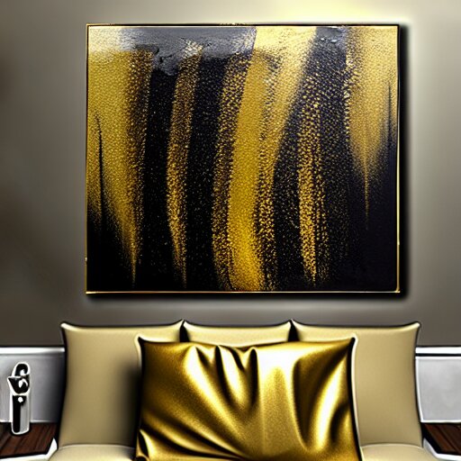 a pour painting on canvas, gold black silver colors, abstract, thick paint, glossy, resin coated 