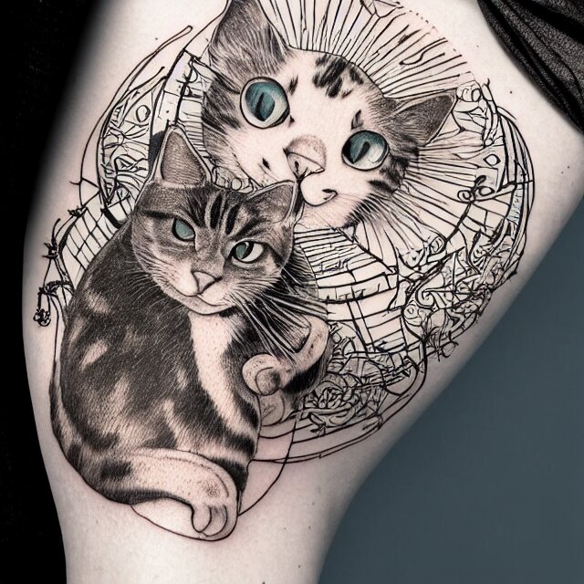 tattoo sketch of a cat hugging the sun, on a canva, steampunk style, ornamental, line art, minimalism, industrial sci - fi, by mandy jurgens, ernst haeckel, james jean 