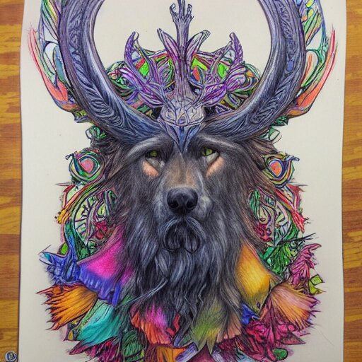  Colored pencil art on paper, Druid, highly detailed, artstation, Caran d'Ache Luminance