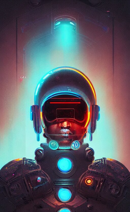 portrait of  a cyberpunk soldier wearing a futuristic helmet by Petros Afshar and Beeple, James Gilleard, Mark Ryden, Wolfgang Lettl highly detailed