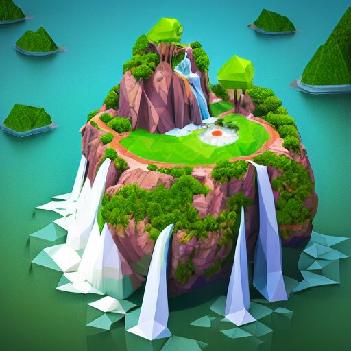 low poly art of a floating island on top of which is new york surrounded by waterfalls, in the sky, isometric art, 3d render, ray tracing, high detail, artstation, concept art, behance, smooth, sharp focus, ethereal lighting, unreal engine 5