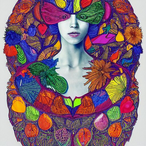 the portrait of a beautiful young woman partially made up of bell peppers of all colors, an ultrafine detailed illustration by james jean, intricate linework, bright colors, final fantasy, behance contest winner, vanitas, angular, altermodern, unreal engine 5 highly rendered, global illumination, radiant light, detailed and intricate environment 