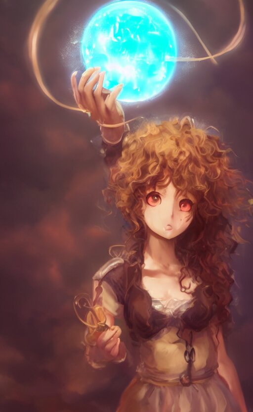 pretty anime girl with curly brown hair