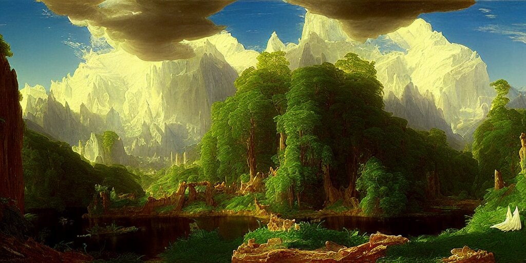 a fantasy landscape by thomas cole and ivan shishkin 