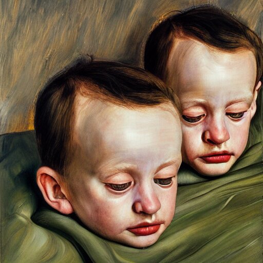 high quality high detail painting by lucian freud, hd, portrait of twins, photorealistic lighting 