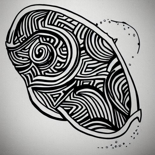 tattoo sketch of a sea, on a yellow canva, ornamental, line art, minimalism, maori 