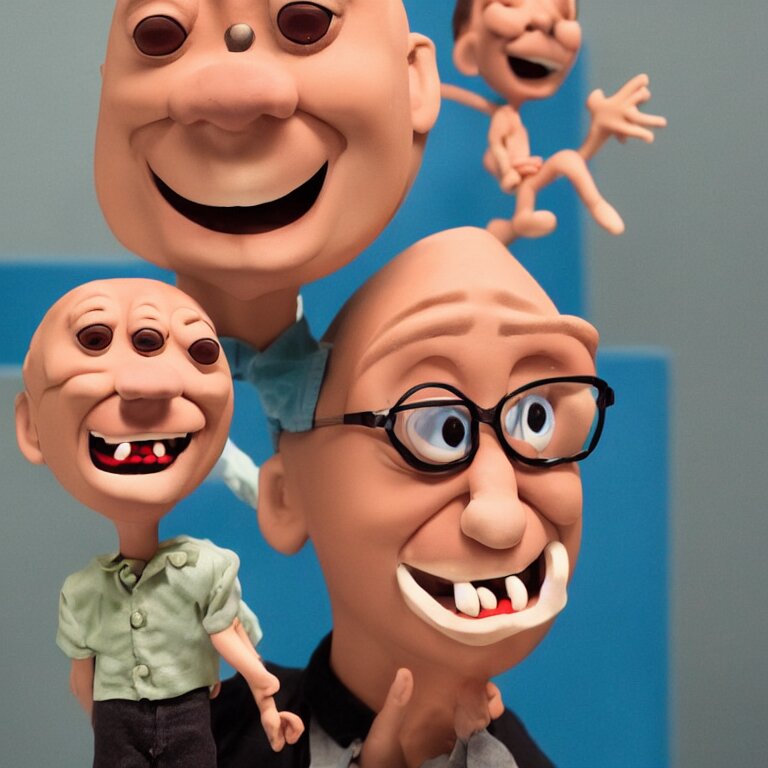 claymation character devin montes smiling cartoon head 