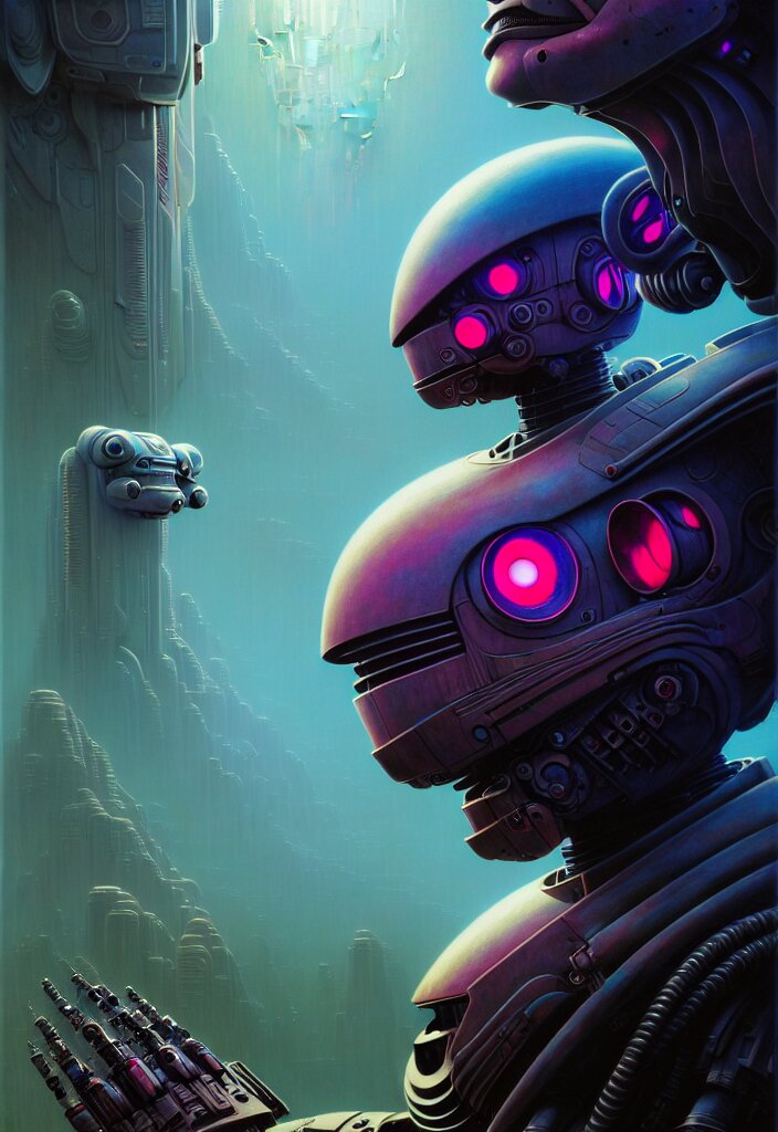 cinematic portrait of cute robot, faded colors, exotic alien features, cyber background, tim hildebrandt, wayne barlowe, bruce pennington, donato giancola, larry elmore, masterpiece, trending on artstation, featured on pixiv, zack snyder, cinematic composition, beautiful lighting, sharp, details, hyper - detailed, hd, hdr, 4 k, 8 k 