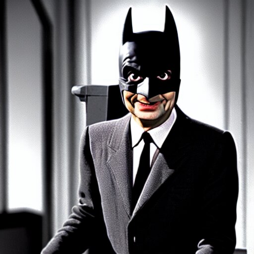Lexica Mr. bean as batman 1 9 6 6. movie still. cinematic lighting.