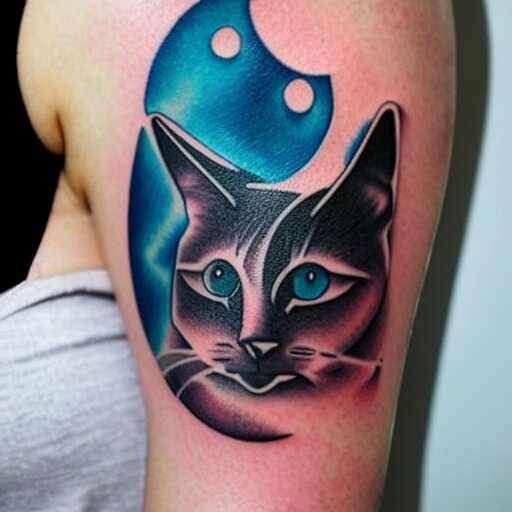 geometric outer space tattoo, arm, cat