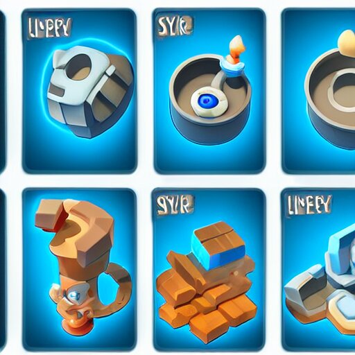 cubby 3 d icons for mobile game, stylized, blue scheme, 