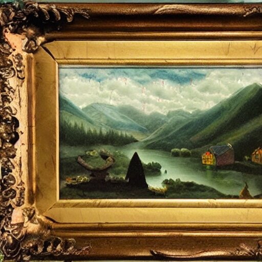 🌲🧙🐄🗻🌉, victorian painting 