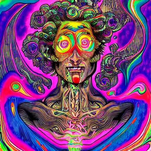 a psychedelic godlike humanoid, hyper detailed, in the style of rutkowski and junji ito and bob ross and lisa frank, selfie 