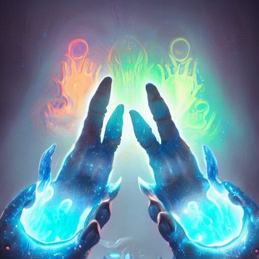 glowing magic hands with fingers floating in the air,, Stable Diffusion