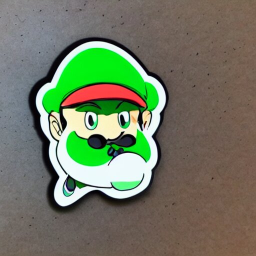 die cut sticker, yoshi wearing mario's mustache, splatter paint 