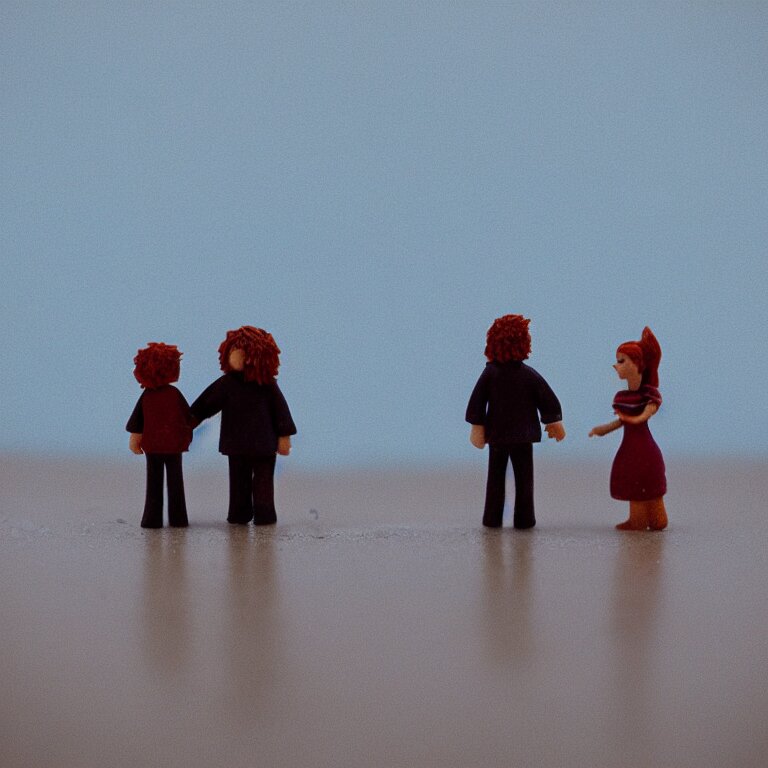 a cinematic film still of a claymation stop motion film eternal sunshine of the spotless mind joel and clementine on the beach, shallow depth of field, 8 0 mm, f 1. 8 