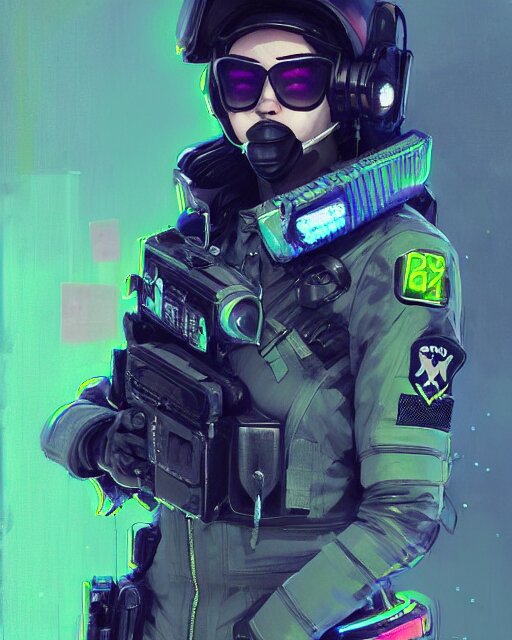 detailed neon female swat officer flying a jet, cyberpunk futuristic, neon, reflective puffy coat, decorated with traditional japanese by ismail inceoglu dragan bibin hans thoma greg rutkowski alexandros pyromallis nekro rene margitte, wide angle, illustrated, perfect face, fine details, realistic shaded, fine - face, pretty face 