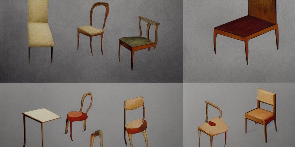 furniture designs in the style of modigliani, design sheet, Les Edwards, Zdzislaw Beksinski, Carl Gustav Carus, John Harris, Michal Karcz, Zhang Kechun, Mikko Lagerstedt, Scott Listfield, Steven Outram, Jessica Rossier.