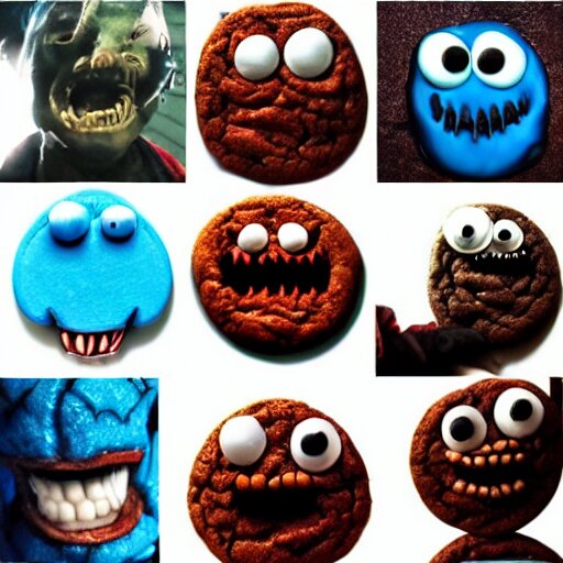 demonic cookie monster, evil, portrait, scary, creepy. detailed. realistic. 