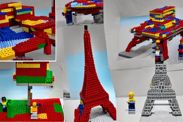 eiffel tower built in lego bricks