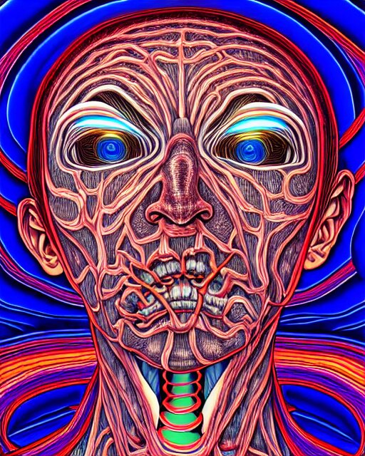 human body breaking away, conjuring psychedelic illustration, part by shintaro kago, part by alex gray, ultra realistic, highly detailed, 8 k, symmetry, fractals, grotesque, vibrant 