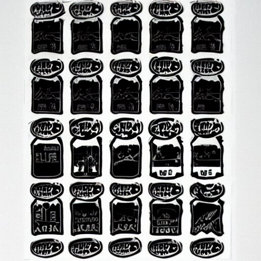 black on white graphic design stickers in style of david rudnick, eric hu, acid, y 2 k, brutalism 