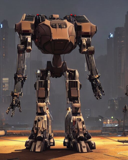Lexica The giant massive mech walker robot ; armed and watchfully