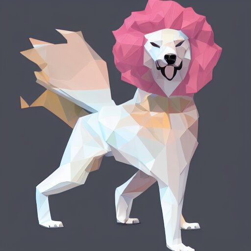 aesthetic albino dog fursona portrait, commission of a anthropomorphic lion on fire, fursona wearing stylish clothes, winter armosphere, pastel simple art, low poly 