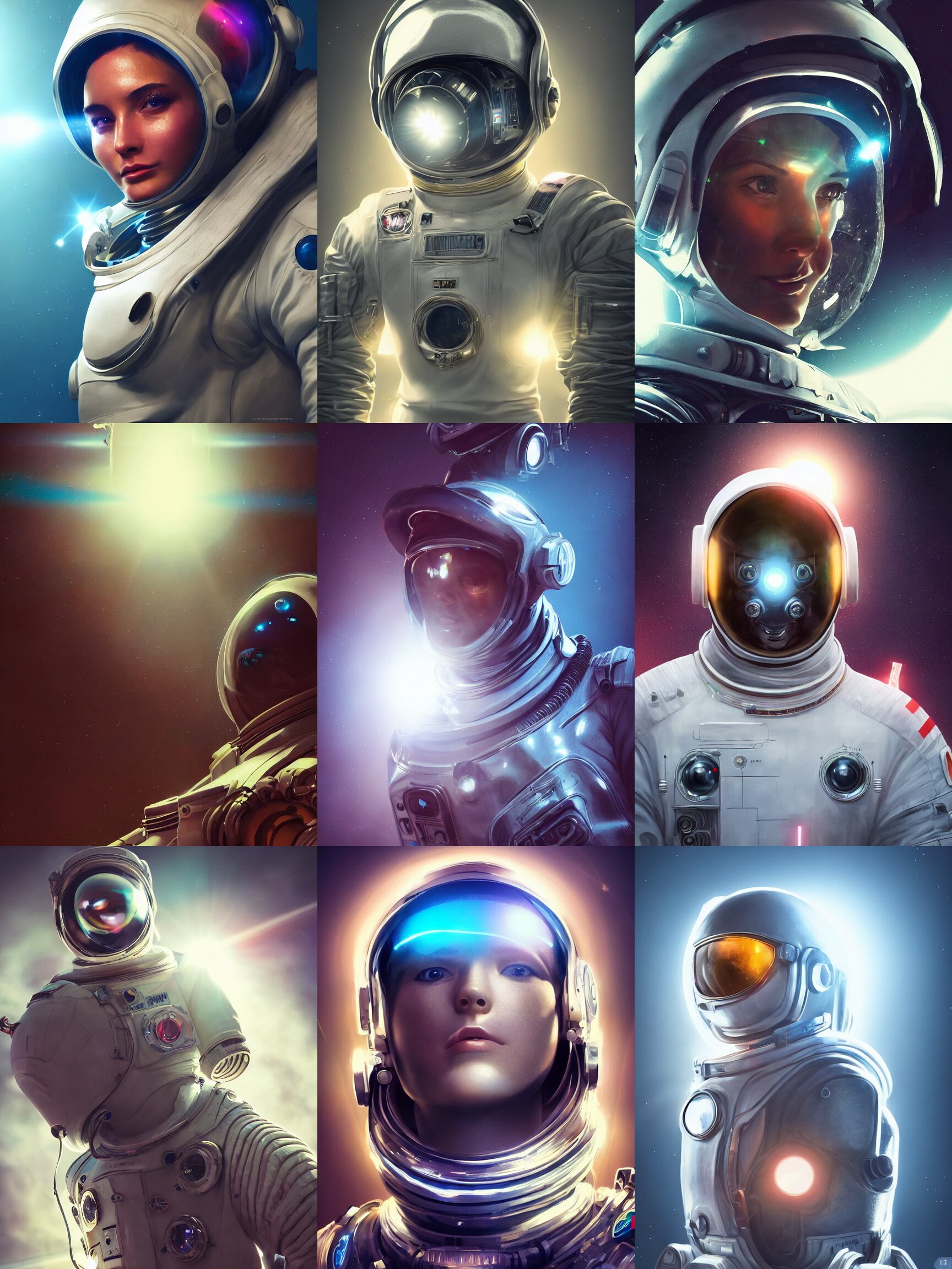 portrait art of ultra realistic retro futuristic astronaut, lens flare, atmosphere, glow, detailed, intricate, cybernetic, full of colour, cinematic lighting, trending on artstation, 4 k, hyperrealistic, focused, extreme details, unreal engine 5, cinematic, masterpiece 