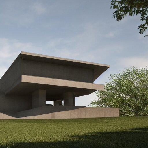 a photorealistic house by frank loyd wright, brutalism, concrete, bauhaus, 4k