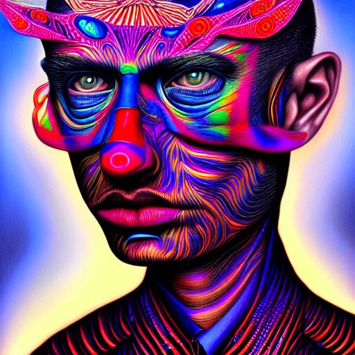 An extremely psychedelic portrait of Alex Gray, surreal, LSD, face, detailed, intricate, elegant, lithe, highly detailed, digital painting, artstation, concept art, smooth, sharp focus, illustration