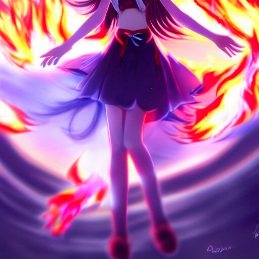 advanced digital anime art, a very cute gorgeous teenage girl made of fire and ice with red fiery watery eyes glancing over her left shoulder wearing a dress made of water is standing in an apocalyptic burning city, full body, full round face, dramatic cinematic lighting, highly intricately detailed, trending on pixiv, Artstation, painted by Rossdraws and the style of Sakimimichan